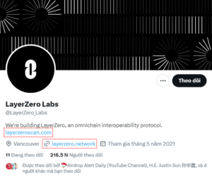 LayerZero hiện nay đã có hơn 216.000 lượt theo dõi trên Twitter