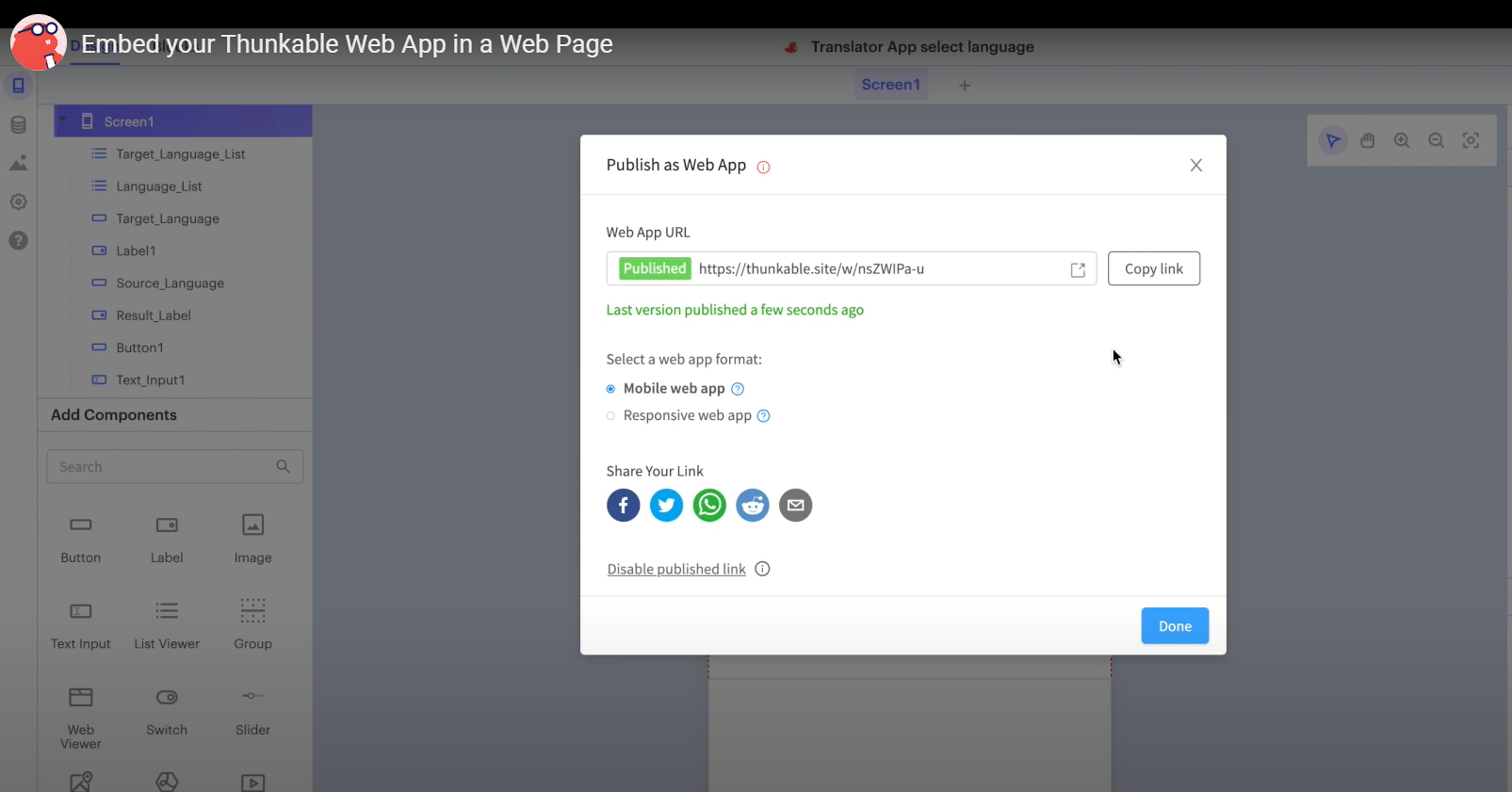 Chuyển web thành app nền tảng Thunkable