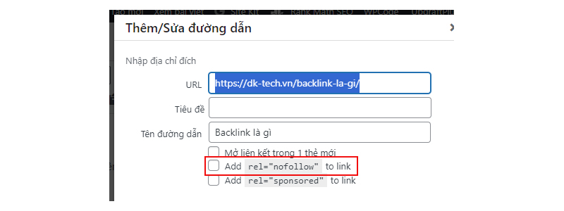 Cách cài đặt link nofollow cho website