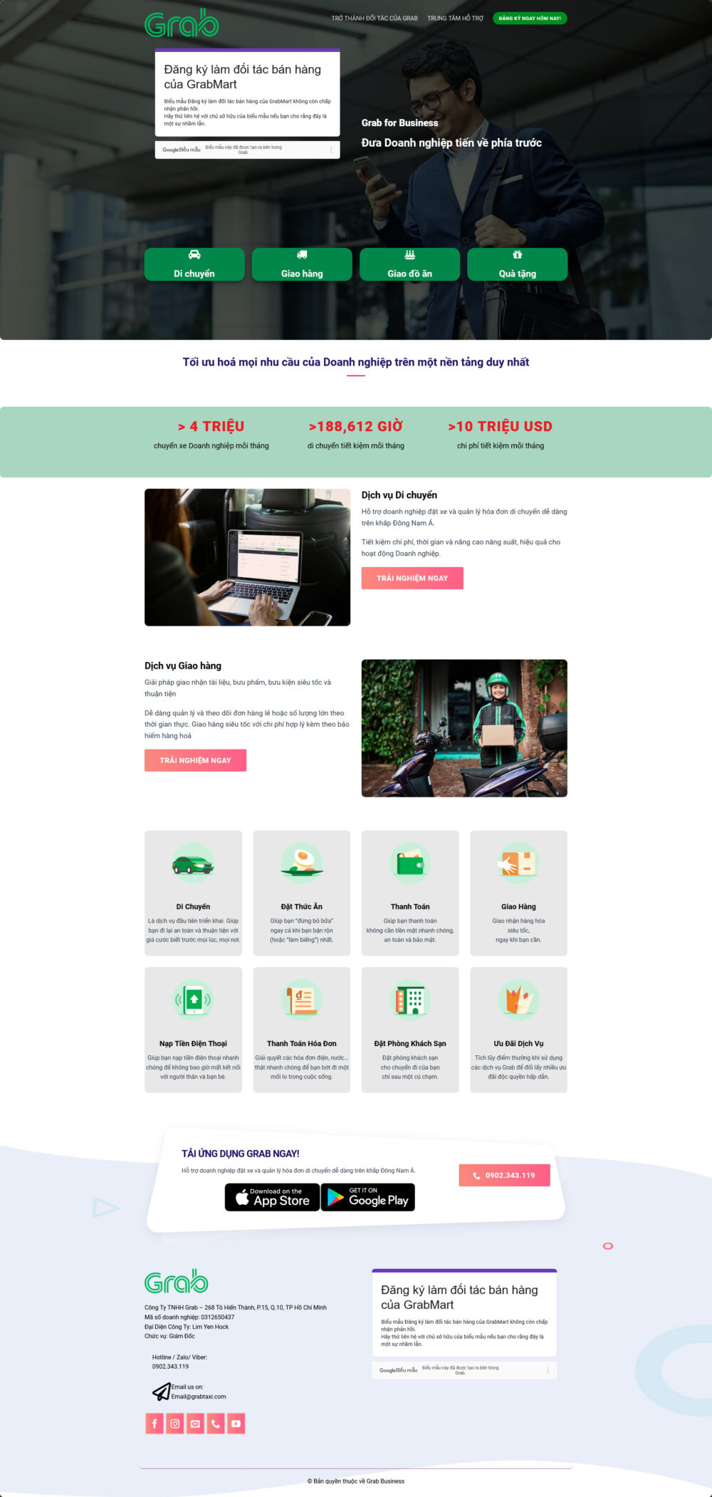 Landing Page Đăng ký làm đối tác bán hàng của GrabMart