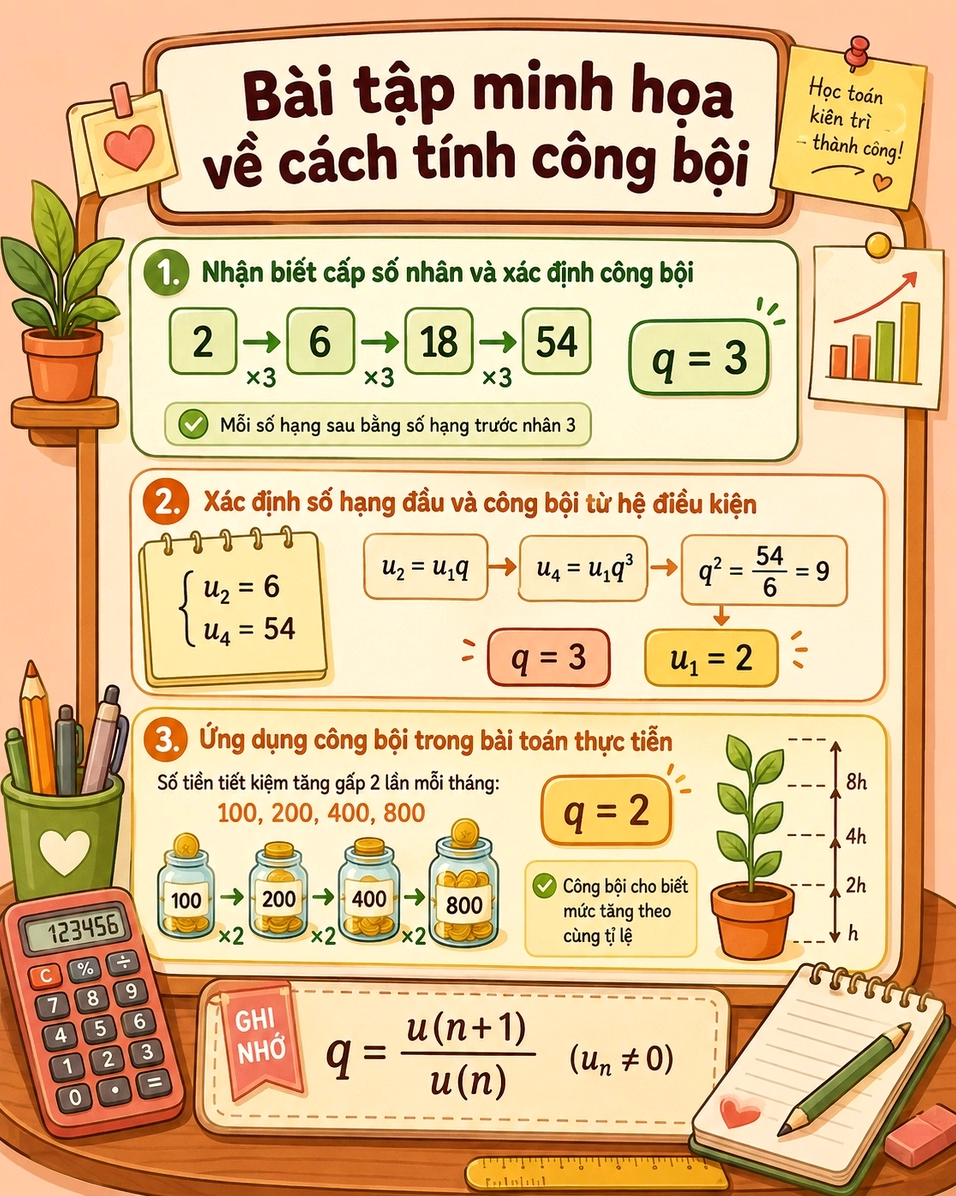 Bài tập minh họa về cách tính công bội của cấp số nhân