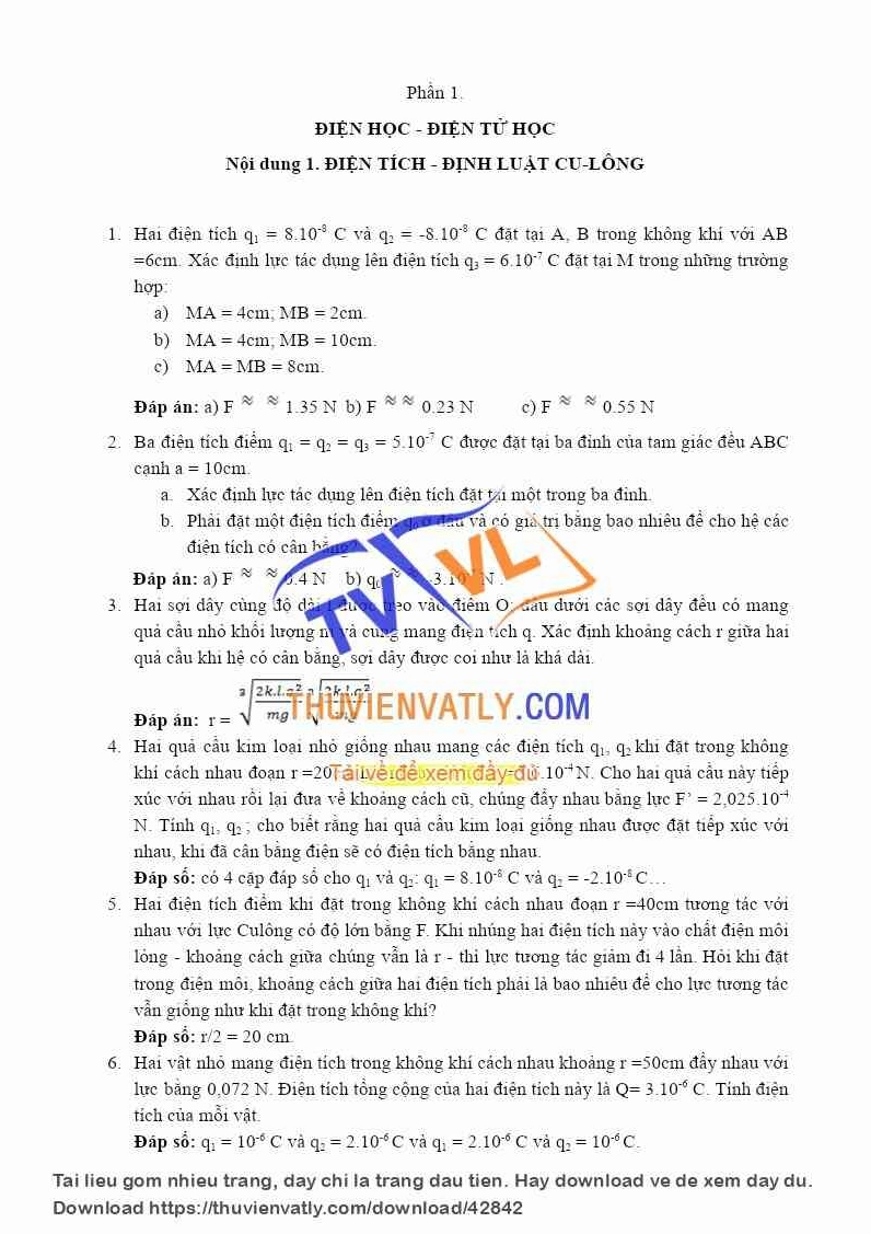 Bài tập Vật lí 11 cả năm_file word