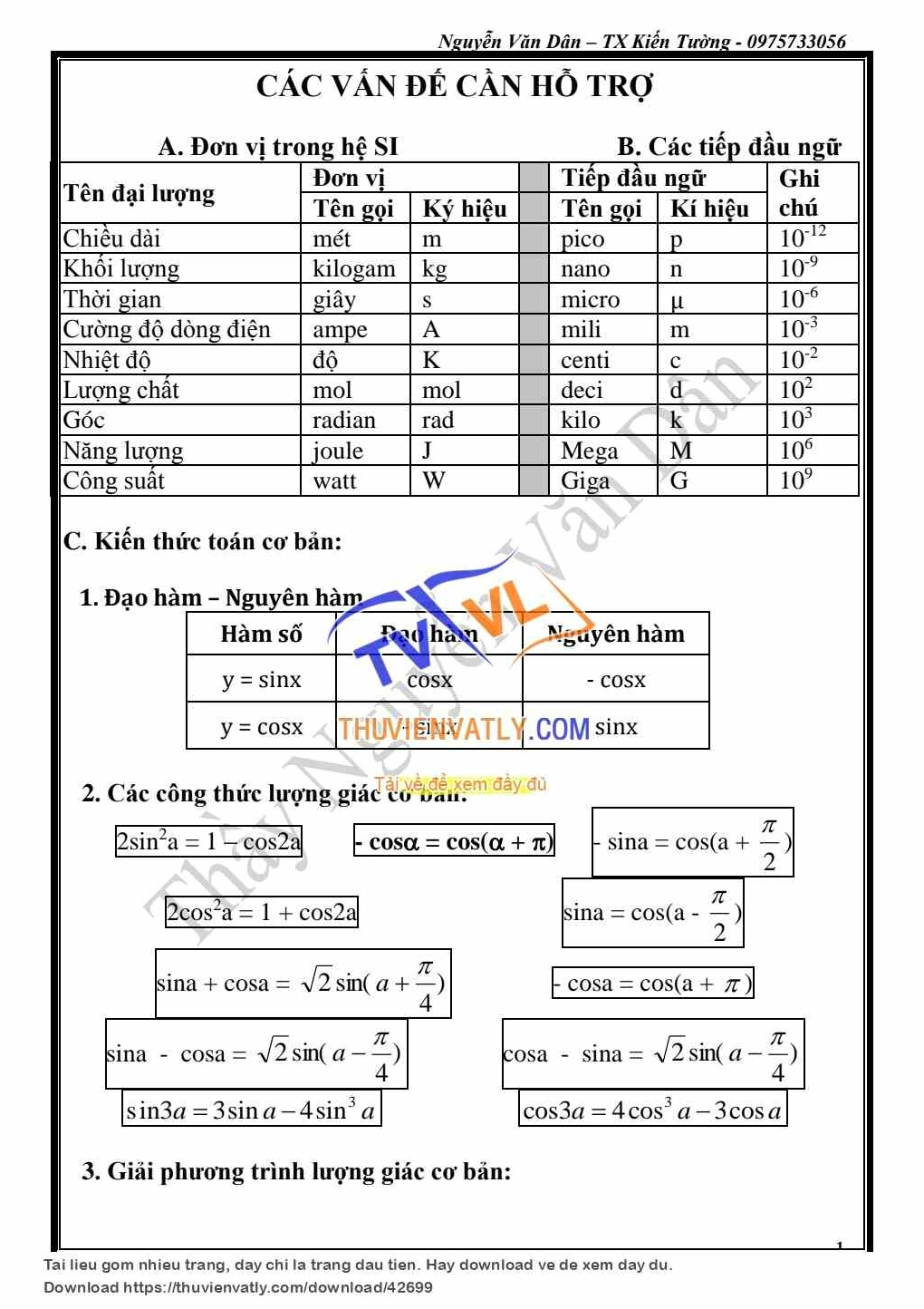 Bản mới công thức và giải nhanh trắc nghiệm Vật lý 12