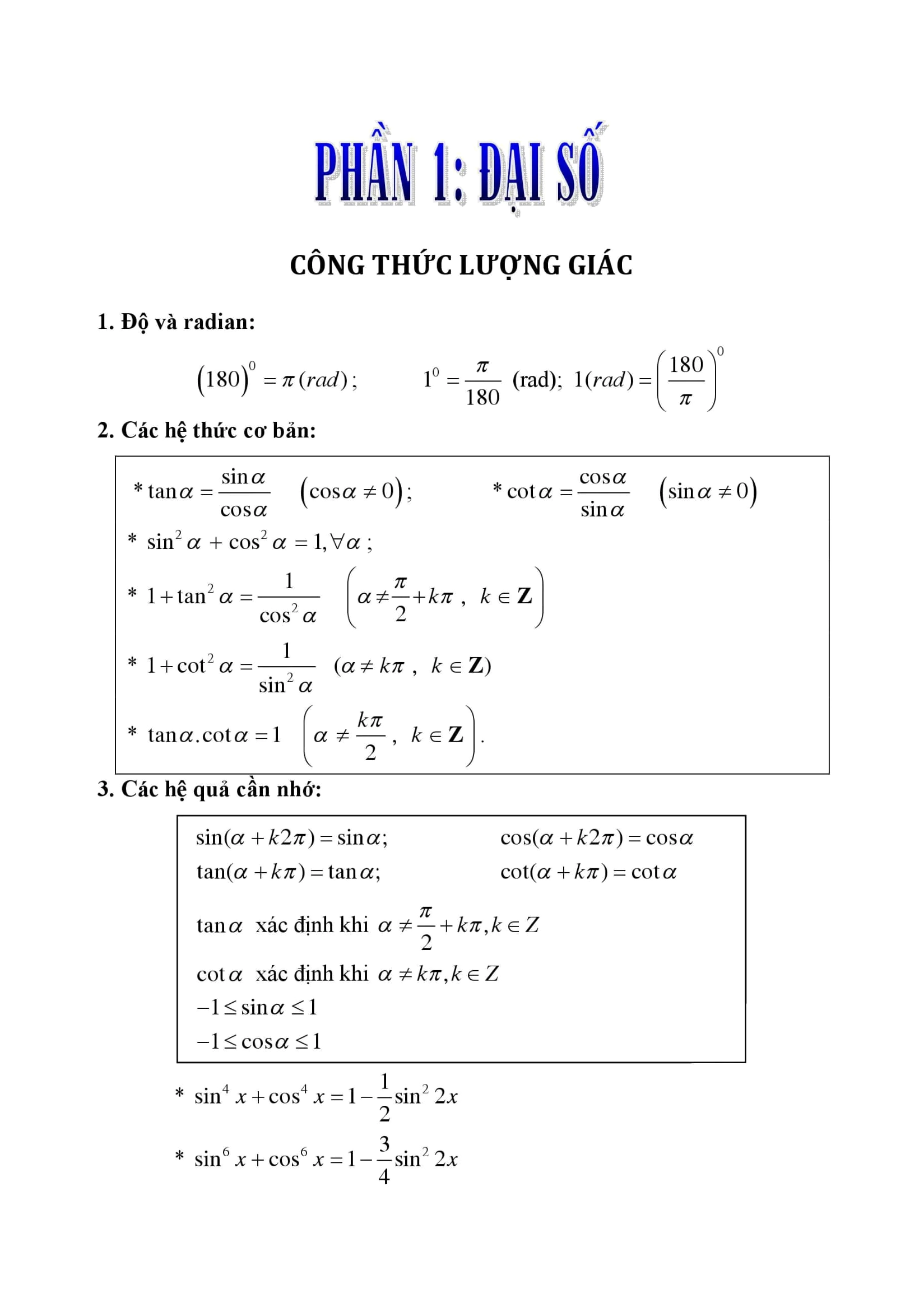 Bảng công thức đạo hàm của các hàm số thường gặp lớp 11