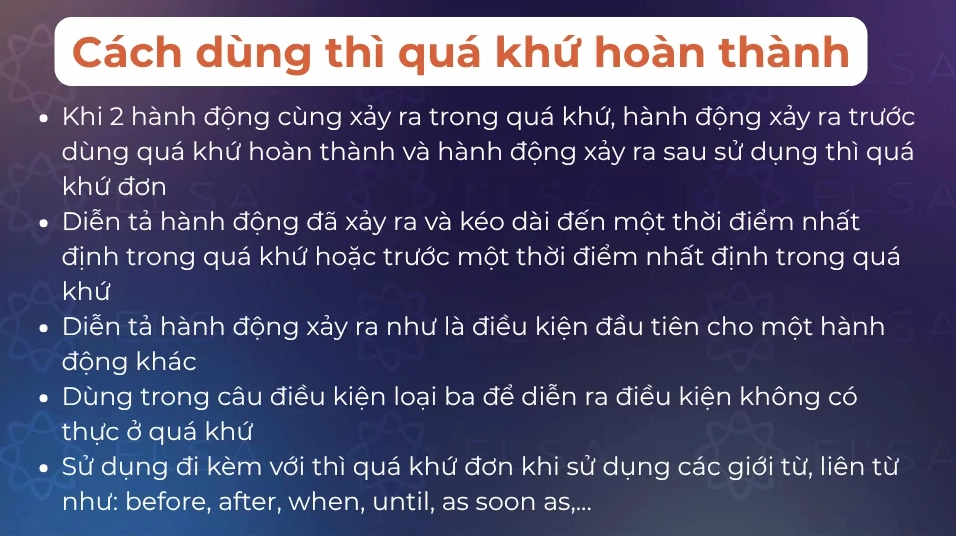 Các cách dùng thì quá khứ hoàn thành phổ biến