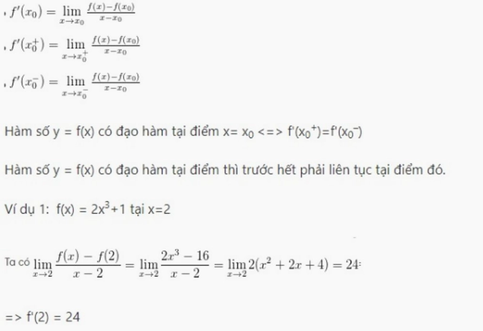 các công thức đạo hàm