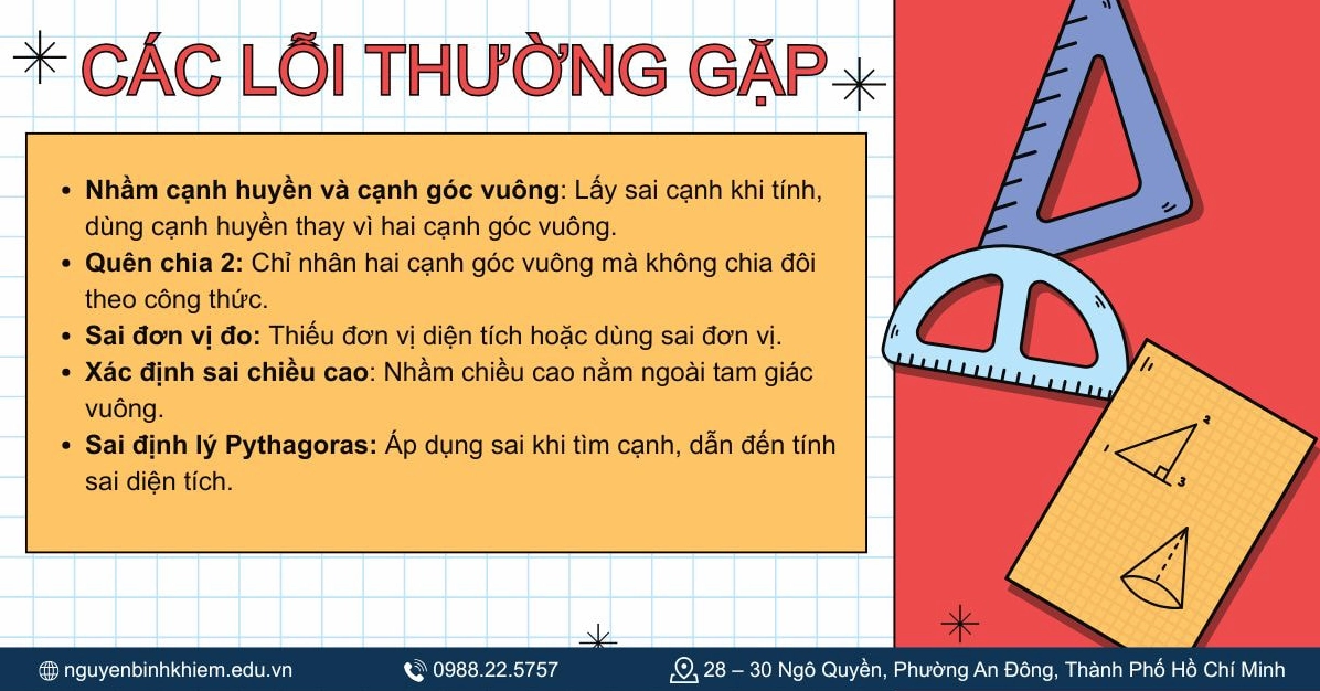 Các lỗi sai thường gặp khi tính diện tích tam giác vuông