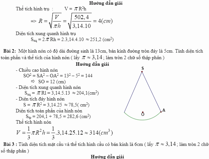 Cách tính diện tích hình trụ, hình nón, hình cầu – hình 5