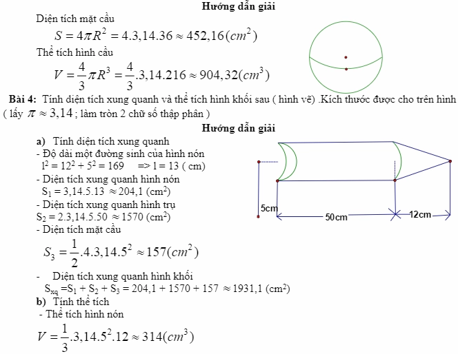 Cách tính diện tích hình trụ, hình nón, hình cầu – hình 6