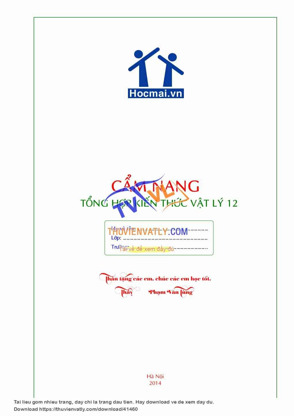 Cẩm nang tổng hợp kiến thức vật lí 12 - Phạm Văn Tùng +Đỗ Ngọc Hà