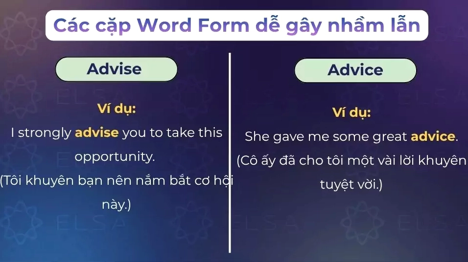 Cặp tính từ và trạng từ dễ nhầm lẫn advise – advice