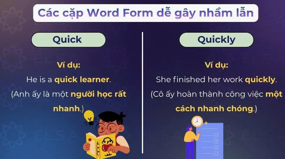Cặp tính từ và trạng từ dễ nhầm lẫn quick – quickly