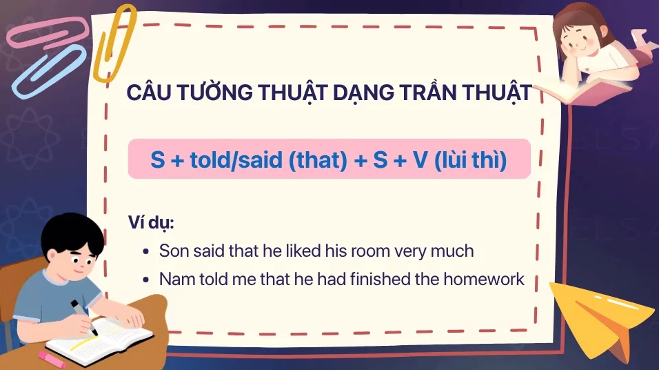 Câu tường thuật dạng trần thuật
