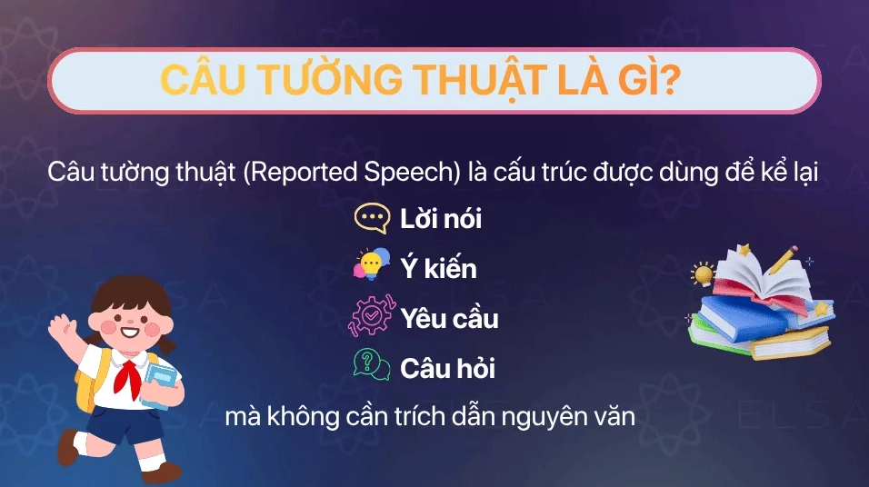 Câu tường thuật là được dùng để kể lại lời nói, ý kiến, yêu cầu hoặc câu hỏi