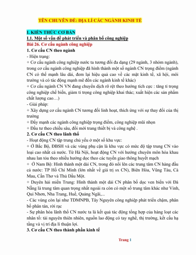 Chuyên Đề Địa Lí Các Ngành Kinh Tế Ôn Thi Tốt Nghiệp THPT - Thumbnail