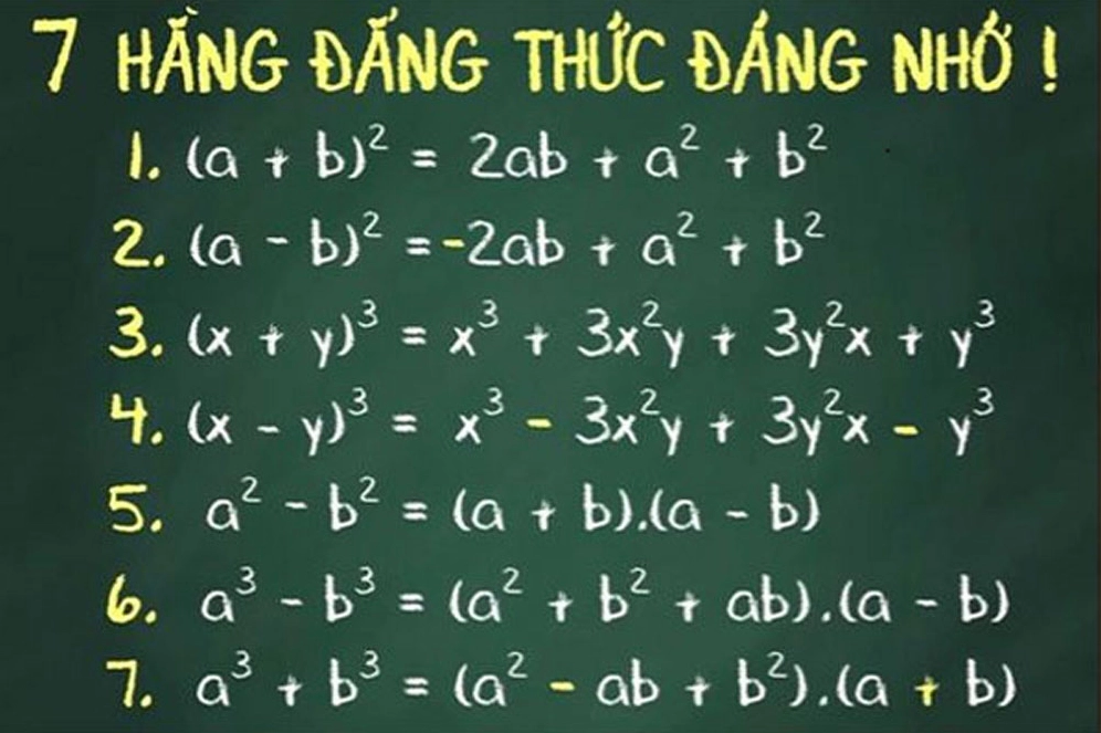 Công thức 7 hằng đẳng thức đáng nhớ