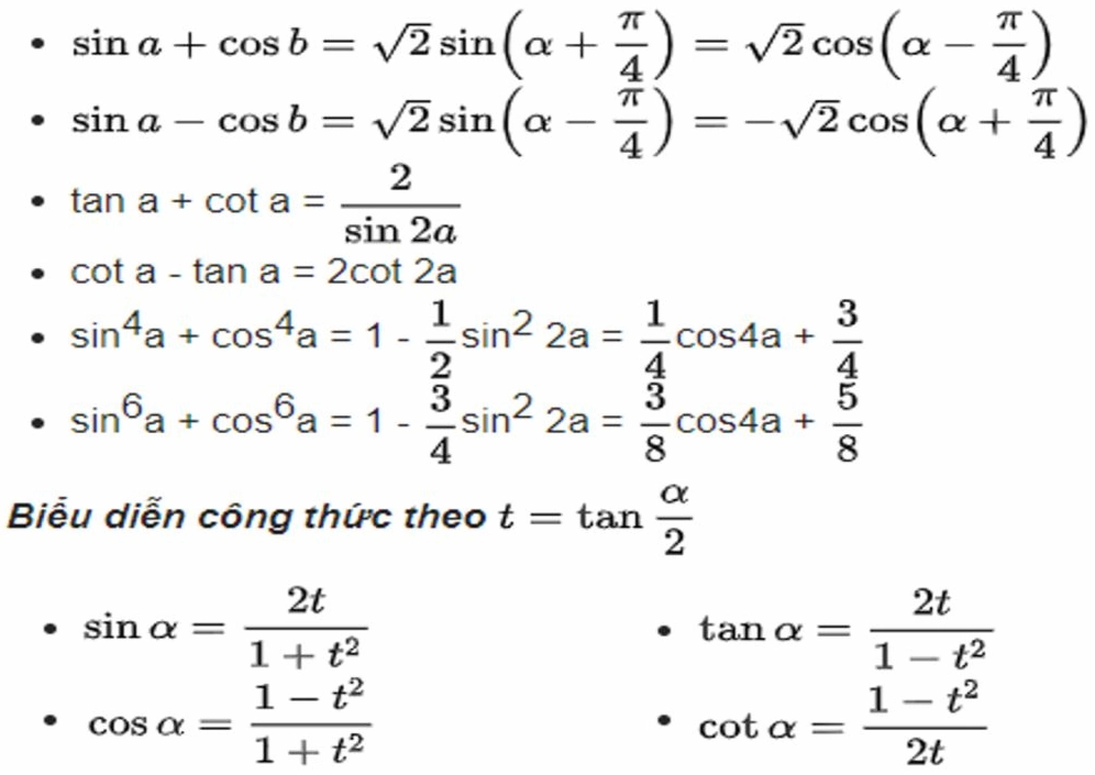 Công thức biến đổi tích thành tổng