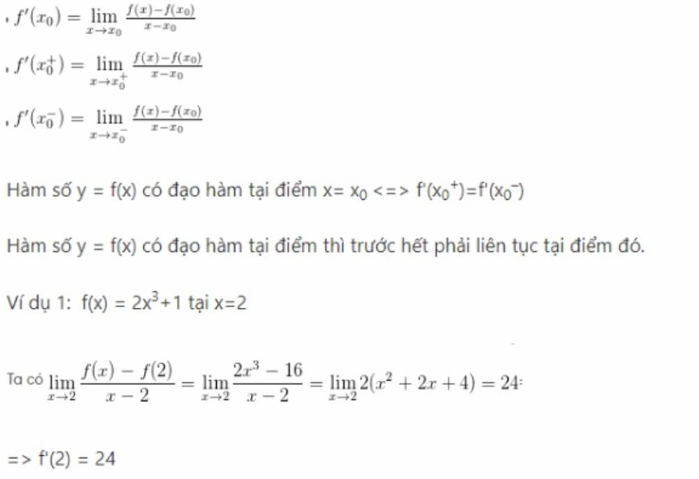 công thức đạo hàm lớp 11