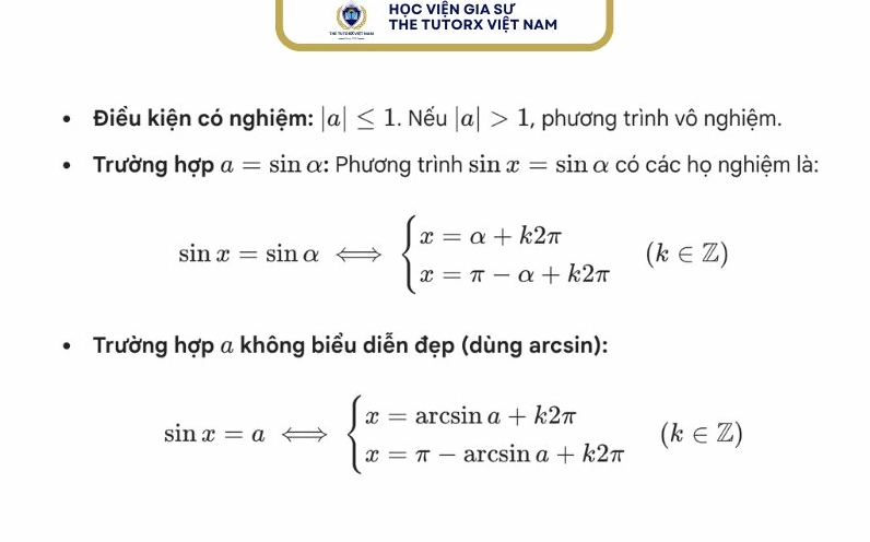 Công thức giải phương trình sinx = a