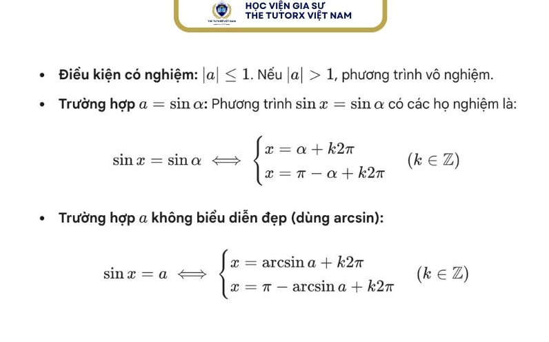 Công thức giải phương trình sinx = a