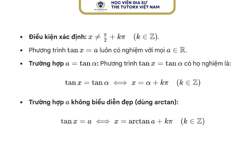 Công thức giải phương trình tanx = a
