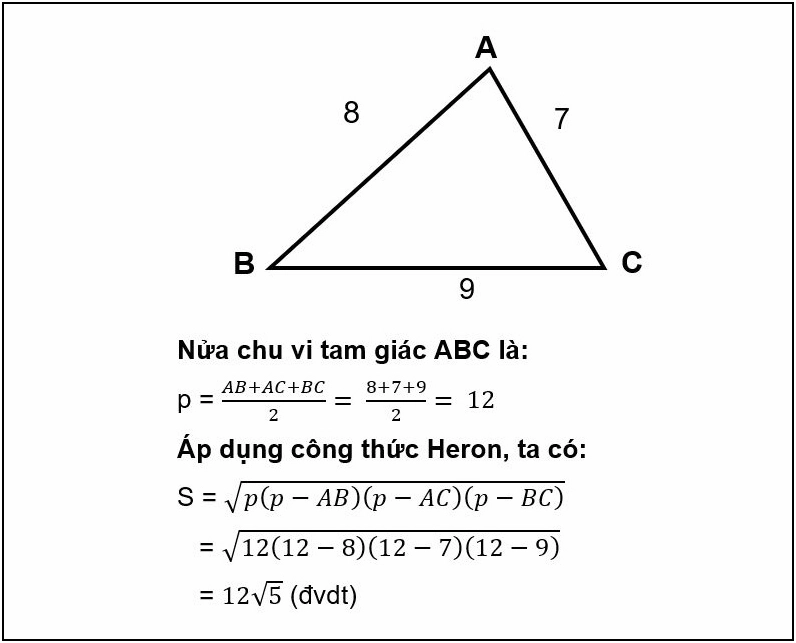 Công thức Heron: Tính diện tích tam giác qua ba cạnh
