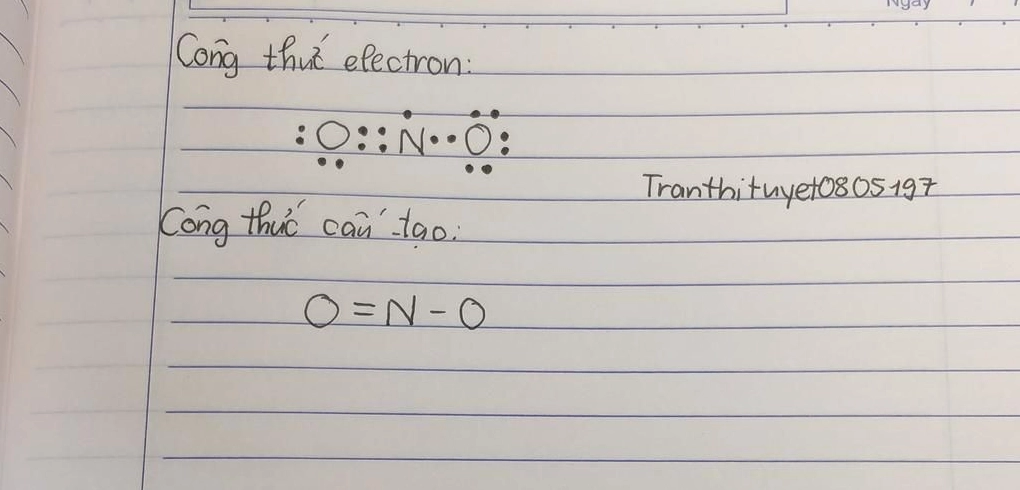 Công thức Lewis NO2 với electron lẻ và liên kết đơn/đôi