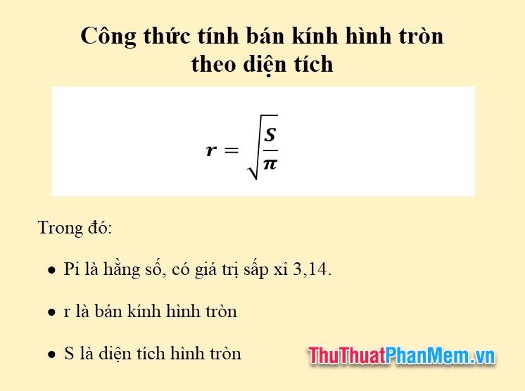 Công thức tính bán kính hình tròn theo diện tích