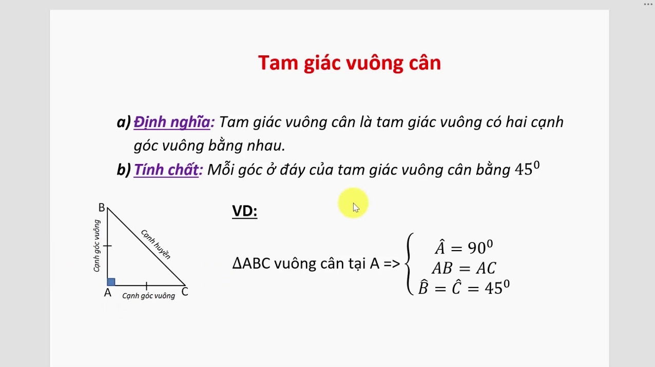 Công thức tính cạnh huyền tam giác vuông cân: Giải thích đầy đủ và dễ hiểu