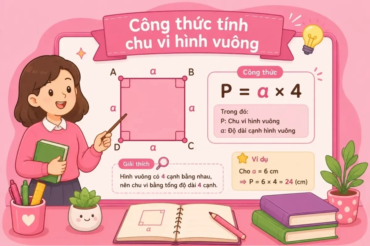 Công thức tính chu vi hình vuông