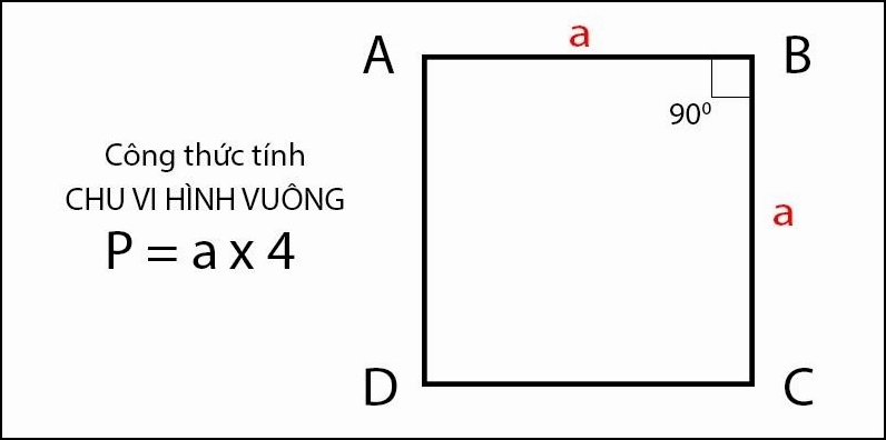 Công thức tính chu vi hình vuông