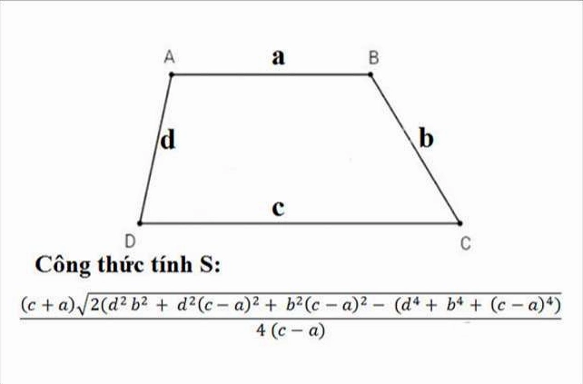 Công thức tính diện tích hình thang khi biết 4 canh