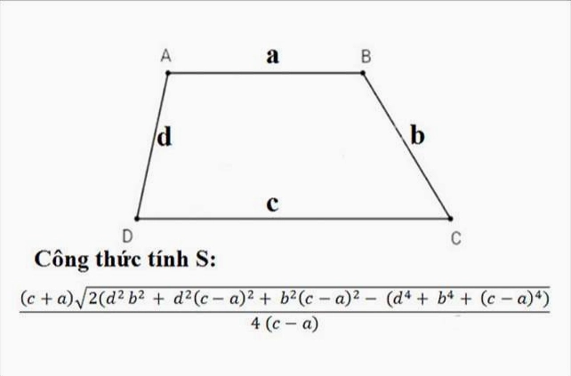 Công thức tính diện tích hình thang khi biết 4 canh