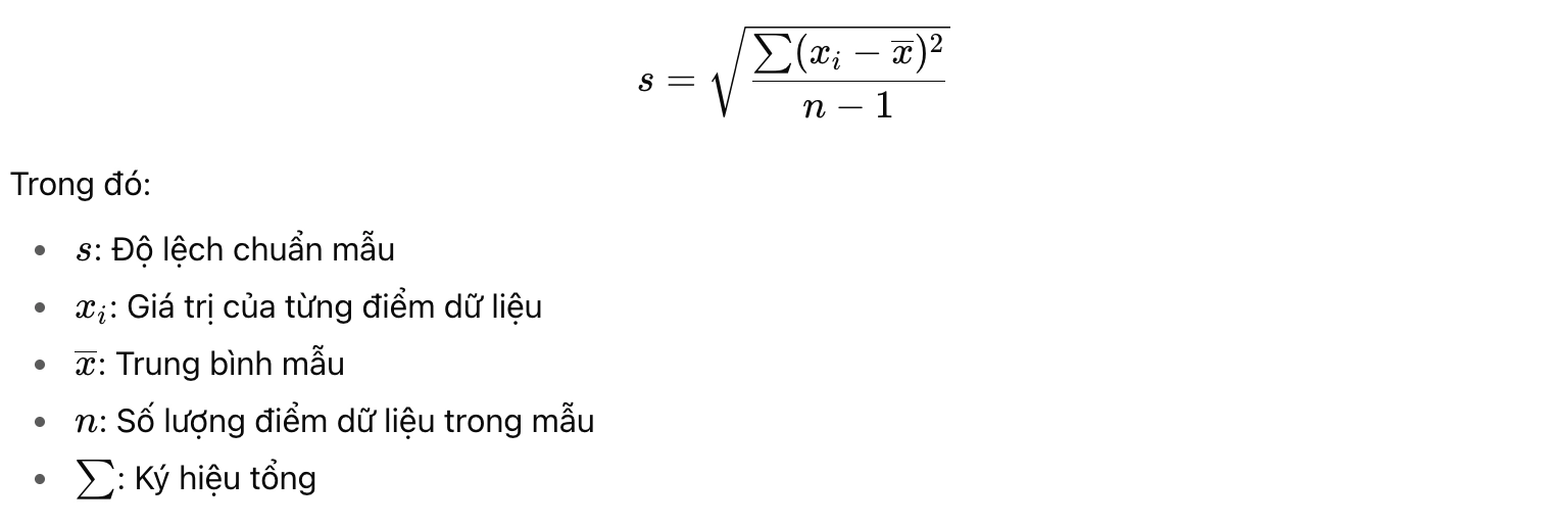 Công thức tính độ lệch chuẩn mẫu