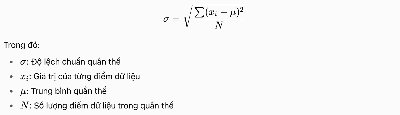 Công thức tính độ lệch chuẩn quần thể