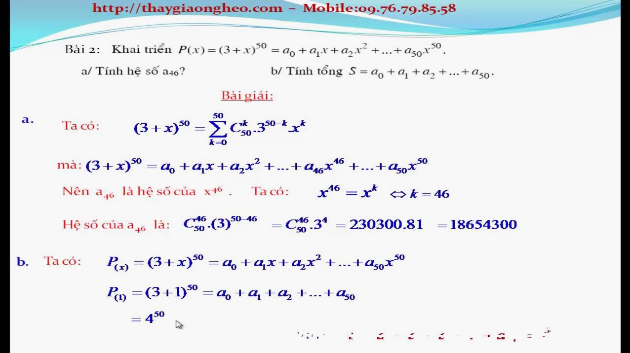 Công thức tính tổng Nhị thức Newton: Giải thích chi tiết và ứng dụng