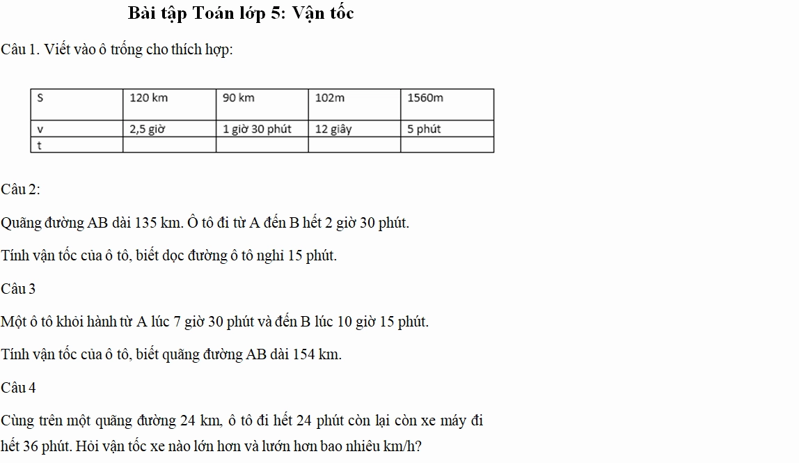công thức tính vận tốc