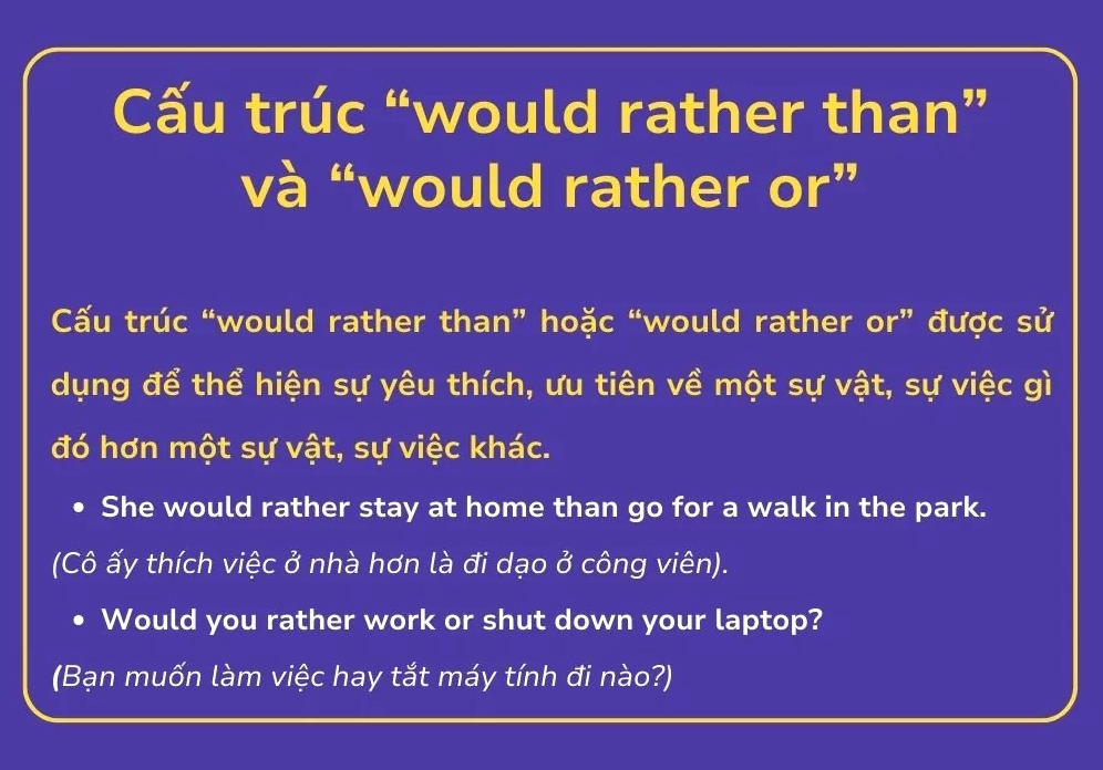 Công thức “would rather than” và “would rather or”