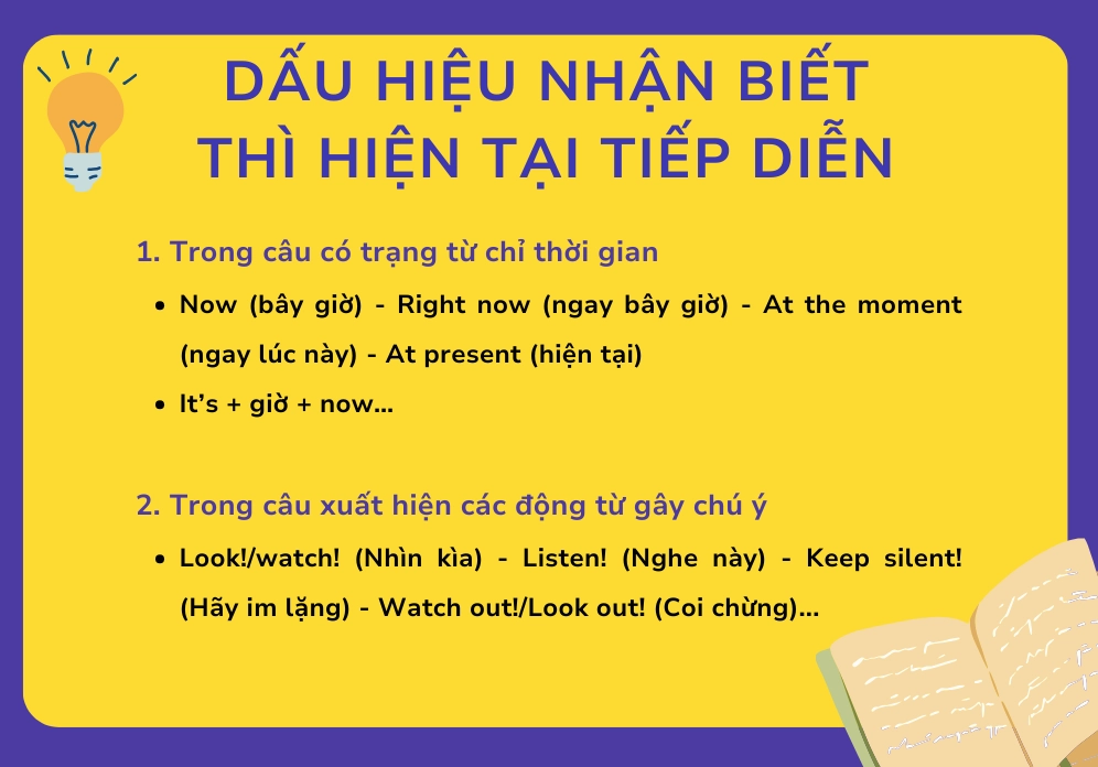Dấu hiệu nhận biết thì hiện tại tiếp diễn