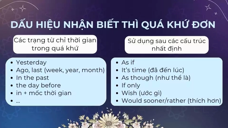 Dấu hiệu nhận biết thì quá khứ đơn