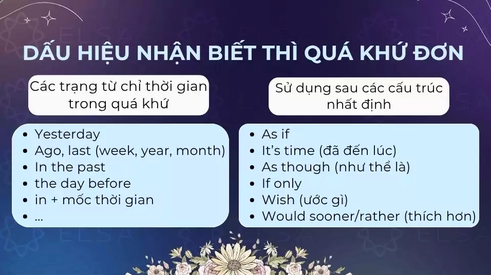 Dấu hiệu nhận biết thì quá khứ đơn
