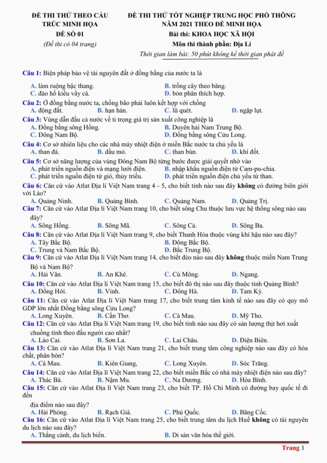 Đề Thi Thử Môn Địa Theo Đề Minh Họa 2021 Có Lời Giải Chi Tiết Và Đáp Án (Đề 1) - Thumbnail