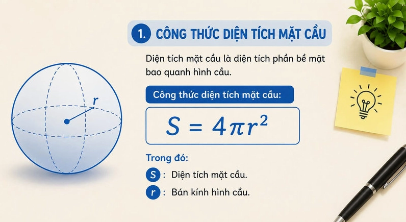 Diện tích mặt cầu tăng theo bình phương bán kính