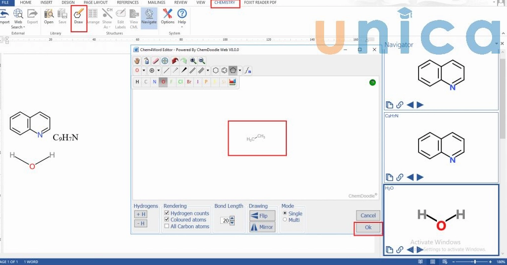 Dùng draw để vẽ công thức hóa học