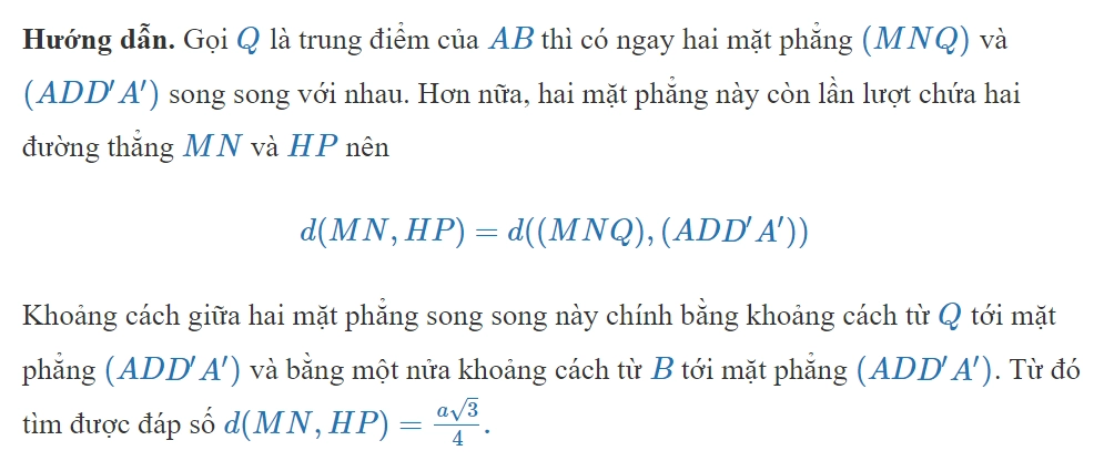 Giải bài tập ví dụ 2 tính khoảng cách 2 đường thẳng chéo nhau hình hộp chữ nhật
