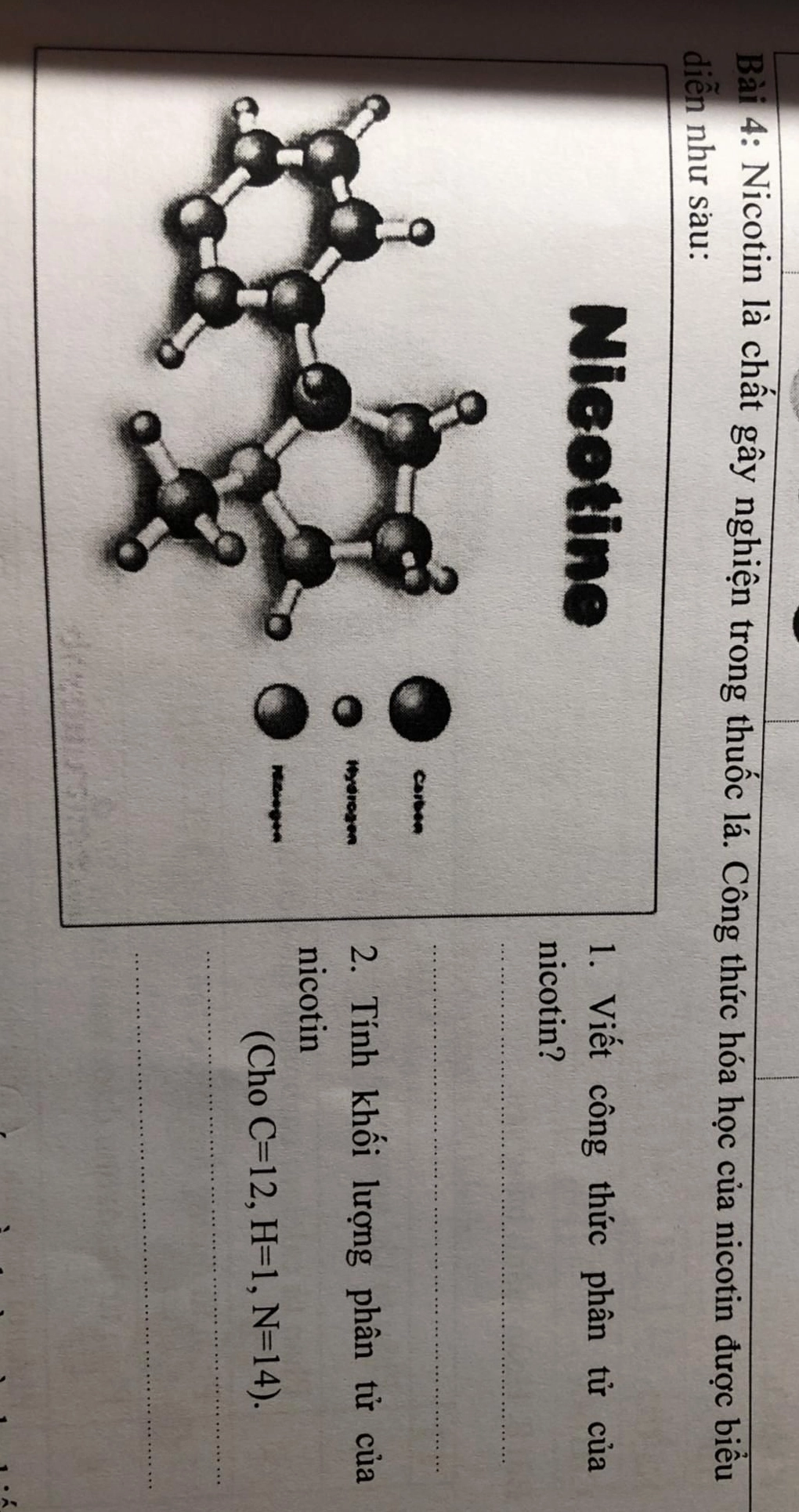 Hình ảnh minh họa công thức phân tử của nicotin