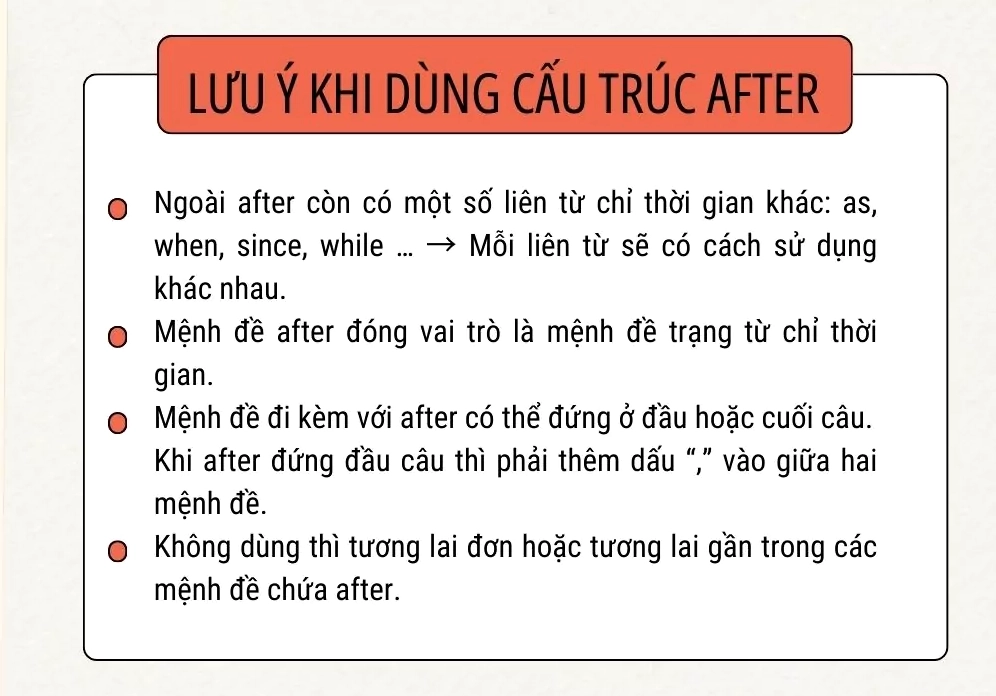 Lưu ý khi sử dụng cấu trúc after