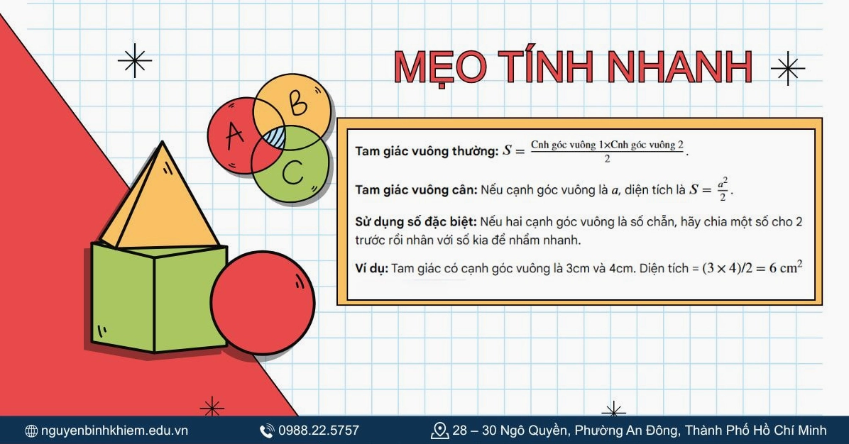 Mẹo tính nhanh diện tích tam giác vuông