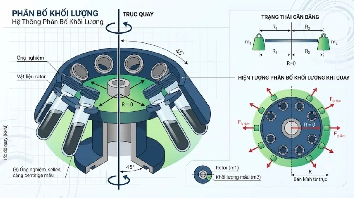 Phân bố khối lượng và trục quay của vật thể
