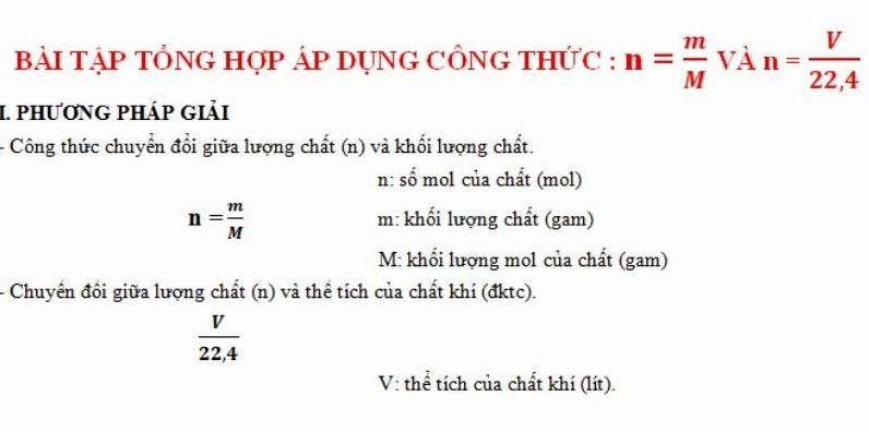 Phương pháp giải các bài toán liên quan đến số mol và thể tích